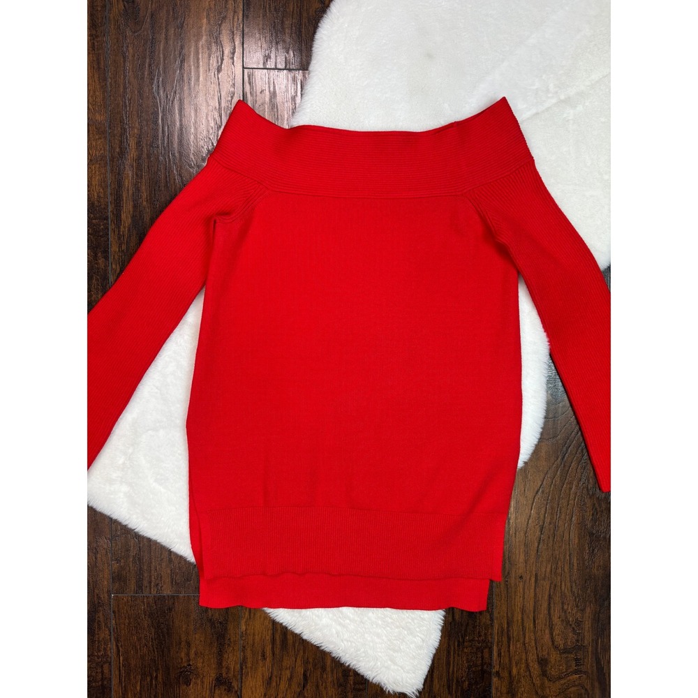 Anthropologie Elise Ribbed Tunic Sweater Small Red Off-the-Shoulder Knit Women